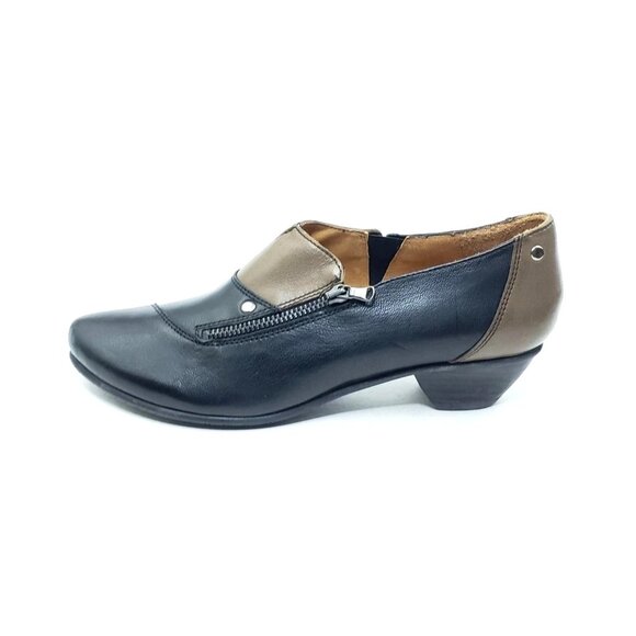 Fidji Two-Tone Leather Zip Shootie Black Brown Womens Size US 6 - Picture 1 of 12